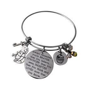 Winnie the Pooh Bangle Charm Bracelet Initial J Braver Stronger Smarter Disney